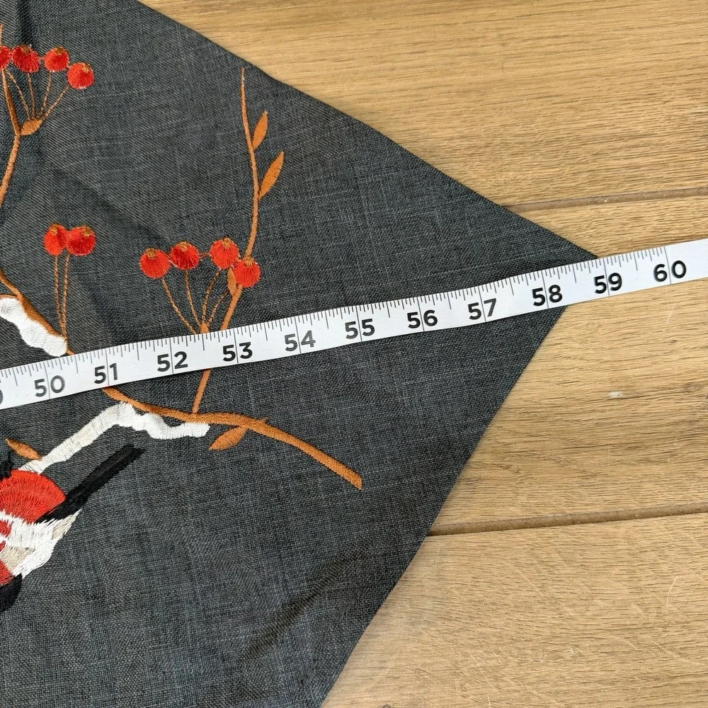 Rolande du Dreuilh Alpine Chalet Embroidered Table Runner Red Snow Birds Berries
